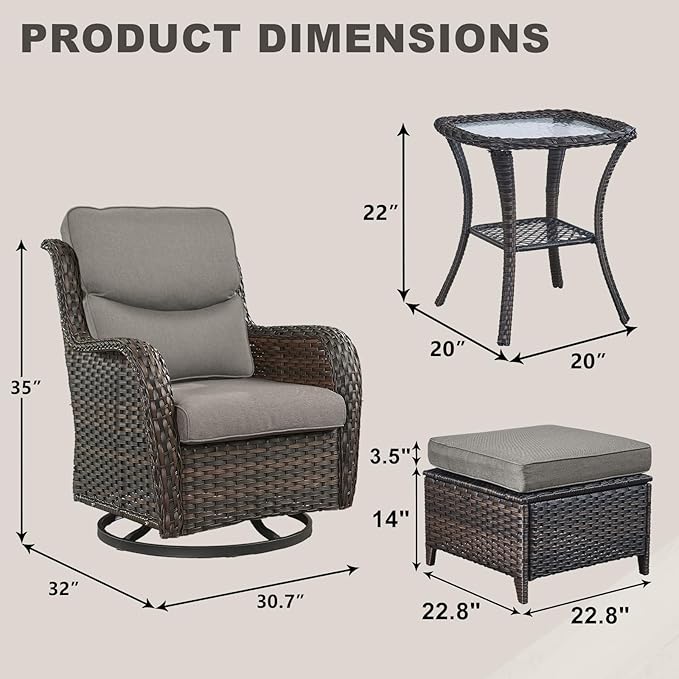 Rilyson Wicker Patio Furniture Set - 5 Piece Rattan Outdoor Sectional Conversation Sets with 2 Swivel Rocking Chairs - Photo 3