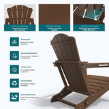 Folding Adirondack Chair Set of 8, HDPE All-Weather Outdoor Chair with Cup Holder, Wooden Textured, Fire Pit Chair - Photo 6