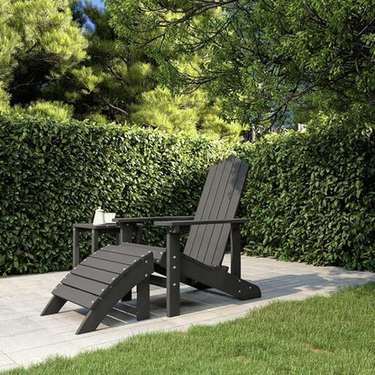 HDPE Adirondack Garden Chair with Detachable Footstool Anthracite 32.7x32.3x36.2 in UV Stable Outdoor Patio Chairs for Lawn Balcony Porch Backyard