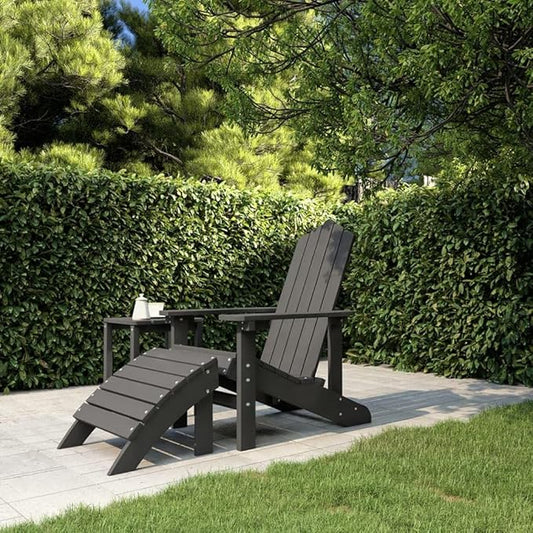 HDPE Adirondack Garden Chair with Detachable Footstool Anthracite 32.7x32.3x36.2 in UV Stable Outdoor Patio Chairs for Lawn Balcony Porch Backyard