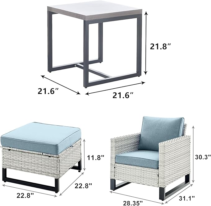 Wicker Outdoor Patio Furniture Set - 5 Piece Patio Conversation Set with 2 Wicker Armrest Chairs - Photo 2