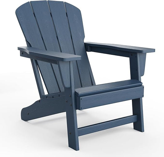 Modern Plastic Adirondack Chair, 380 LB, Oversize Ergonomic Deck Chair, Weather Resistant Stackable Patio Furniture for Outdoor Backyard Garden Lawn Pool Deck Beach, Blue
