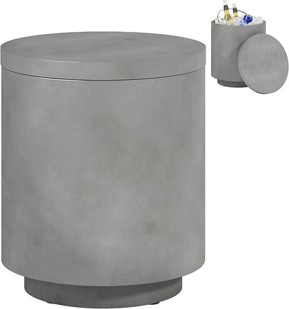 HOMCOM 2.6 Gal Outdoor Cooler Side Table, 3-in-1 Cool Coffee Table with Storage, Removable Ice Bucket and Lid, Concrete Small Patio Table for Party, Poolside, Deck, Gray