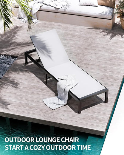 Aluminum Lounge Chairs Outdoor Chaise Furniture,2 Sets Patio Metal Deck Lounger Adjustable 5-Position Poolside Chase Recliner with Wheels for Beach,Coffee Table, (White, 2 Chairs)