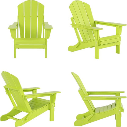 WestinTrends Malibu Outdoor Lounge Chair, 2-Pieces Adirondack Chair Set with Ottoman, All Weather Poly Lumber Patio Lawn Folding Chairs for Outside Pool Garden Backyard Beach, Lime