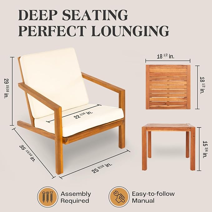 IDZO Natural 3-Piece Patio Bistro Sets with Foldable 400lbs Weight Chairs, a 220lbs Shelf Table - Photo 5