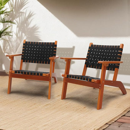 VINGLI Outdoor Armchair, All-Weather Wooden Patio Chair with Waterproof PE Woven Fabric, Adirondack Chair for Garden, Lawn and Poolside (2, Black and Brown)