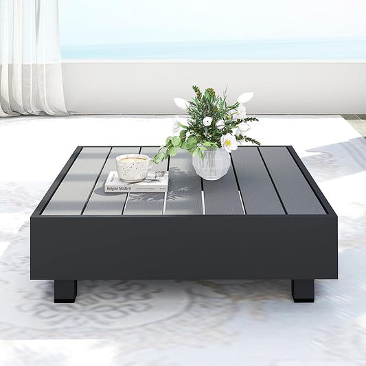 Aluminum Outdoor Coffee Table, All-Weather Square Metal Patio Coffee Table Furniture for Balcony, Garden, Indoor or Outdoor Use, Dark Grey