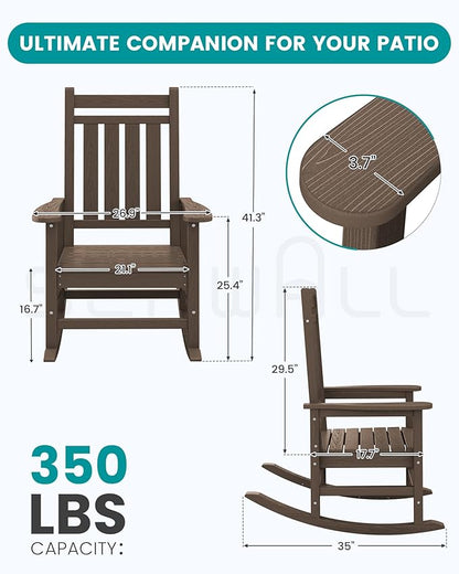 SERWALL HDPE Outdoor Rocking Chair Set of 8, Patio Rocking Chairs for Adults, All Weather Outdoor Rockers for Lawn, Coffee