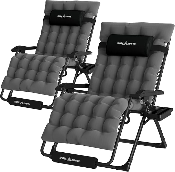 UDPATIO Oversized Zero Gravity Chair Set of 2, 33In XXL Patio Reclining Chair with Cushion, Outdoor Folding Recliner - Photo 1