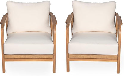 Christopher Knight Home Newell Lounge Chair Outdoor Set of 2, Patio Accent Chair, Comfy Reading Single Sofa, Wooden Frame+Rope Woven+Removable Cushion, Garden/Backyard/Balcony/Poolside, Teak+Beige