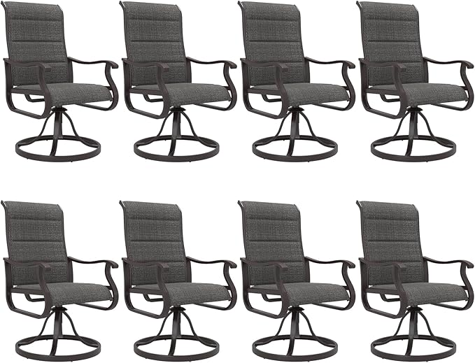 Amopatio Padded Patio Swivel Chairs Set of 8, Outdoor Dining Chairs with Ultra Soft Textilene High Back Seat & Metal Rocker Frame, for Backyard Deck Lawn Garden, Dark Grey