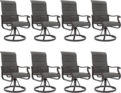 Amopatio Padded Patio Swivel Chairs Set of 8, Outdoor Dining Chairs with Ultra Soft Textilene High Back Seat & Metal Rocker Frame, for Backyard Deck Lawn Garden, Dark Grey