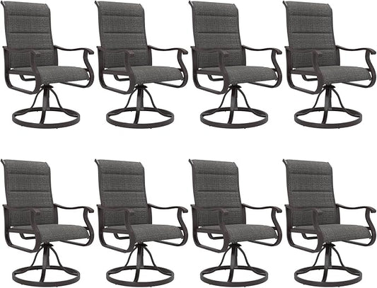Amopatio Padded Patio Swivel Chairs Set of 8, Outdoor Dining Chairs with Ultra Soft Textilene High Back Seat & Metal Rocker Frame, for Backyard Deck Lawn Garden, Dark Grey