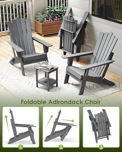 GREENVINES Folding-Adirondack-Chairs-Set-of-6 | HDPE Plastic | Throne Series | Fire Pit Chair | All Weather | for Outdoor Patio Deck Backyard Poolside | Grey