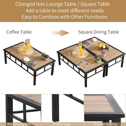 PatioFestival Patio Side Table Aluminum Composite Panel Outdoor Table Weather Resistant Outdoor End Table with Wood Grain,Coffee Table for Patio Bistro,Conversation,Outdoor Furniture Set(Rrectangle)
