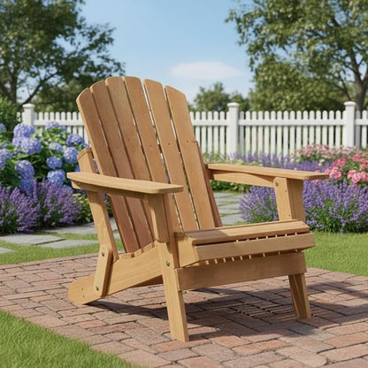 Oversize Wooden Outdoor Folding Adirondack Chair with Pre-Assembled BackRest & SeatBoard, Wood Patio Chair for Garden Backyard Porch Pool Deck Firepit-177