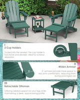 GREENVINES Adjustable Adirondack Chair with Retractable Ottoman Set of 2 | Folding | HDPE Plastic - Photo 7