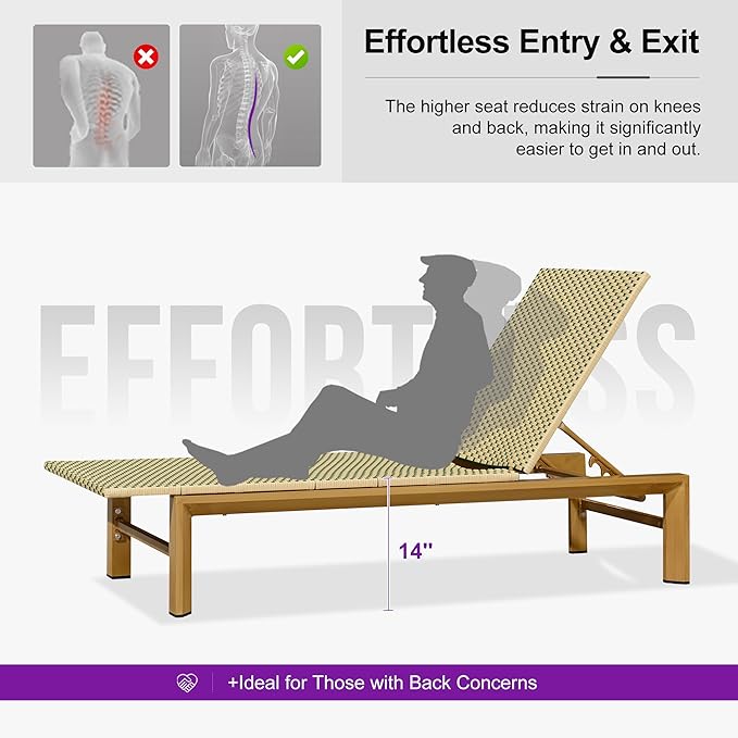 PURPLE LEAF Extra Wide Patio Chaise Lounge Set of 2 Outdoor Lounger French PE Rattan Lounge Chair with Reclining Adjustable Backrest for Pool Garden Beach and Backyard Beige and Green