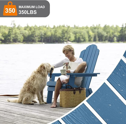MXIMU Folding Adirondack Chair Weather Resistant Plastic Fire Pit Chairs Adorondic Plastic Outdoor Chairs for Firepit Area Seating Lifetime - Navy