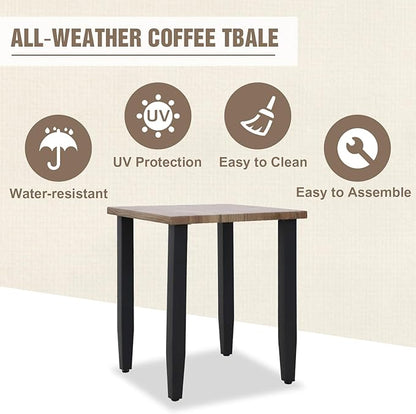 Modern Outdoor Side Table with Wood Grain Top, Stylish Patio Square Table for Patio, Porch, Deck, or Garden