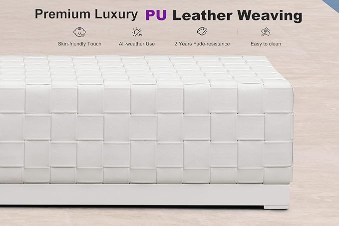 PURPLE LEAF Outdoor Chaise Lounge Set of 2, PU Leather Patio Lounge Chair Aluminum Pool Lounge Chairs with 5-Position Adjustable Backrest for Pool, Deck, Garden, Sunbathing, White
