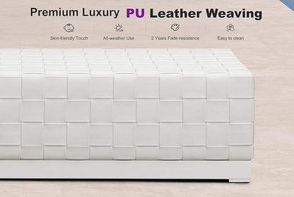 PURPLE LEAF Outdoor Chaise Lounge Set of 2, PU Leather Patio Lounge Chair Aluminum Pool Lounge Chairs with 5-Position Adjustable Backrest for Pool, Deck, Garden, Sunbathing, White