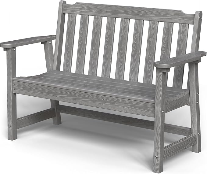 Outdoor Bench, 2-Person HDPE Garden Bench, All Weather Poly Patio Bench for Outdoors, Garden, Backyard, Porch and Park - Photo 1