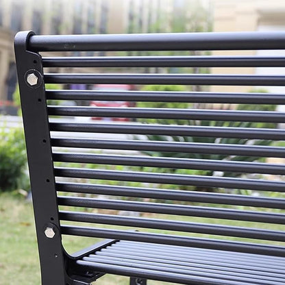 All-Weather Metal Garden Bench, Black Cast Aluminum Loveseat Chair for Patio, Yard, Balcony & Backyard - Durable Slatted Seat with Backrest, 180cm Outdoor Furniture