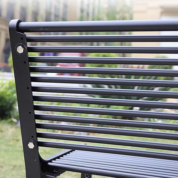 All-Weather Cast Aluminum Garden Bench, Outdoor Loveseat Chair for Patio, Yard & Balcony, 150cm Black Slatted Seat with Backrest - Durable & Stylish Park Furniture