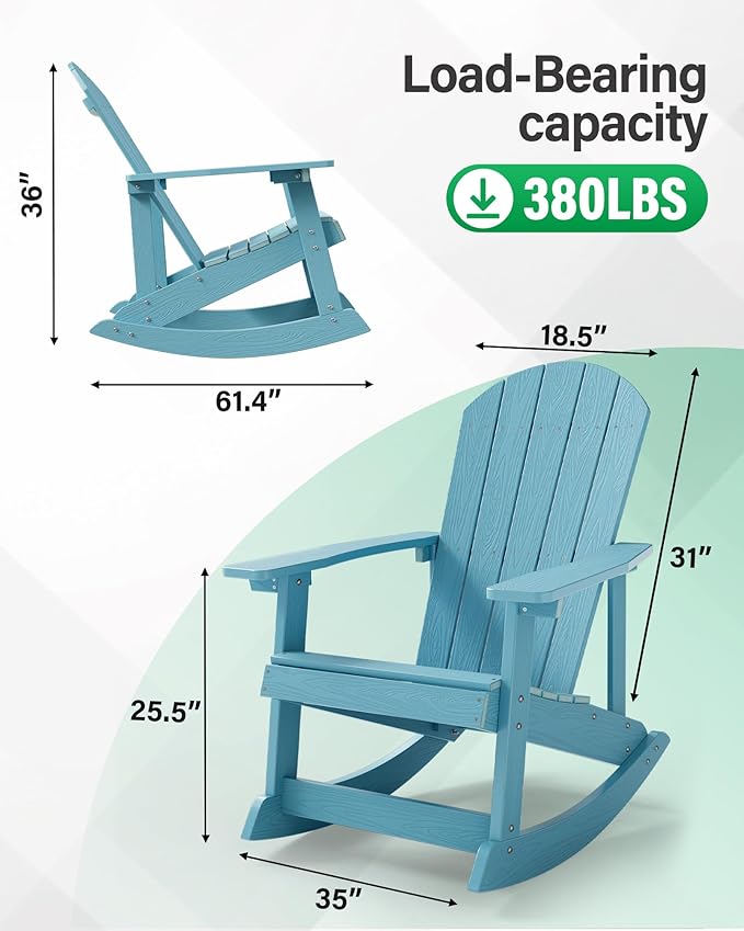 YEFU Outdoor Rocking Chair Set of 4,Adirondack Rocking Chair,Patio Rocker Chair with Wide Back,Oversized Rocker Chair Look Like Real Wood, for Lawn, Porch, Backyard, Indoor and Garden(Blue)