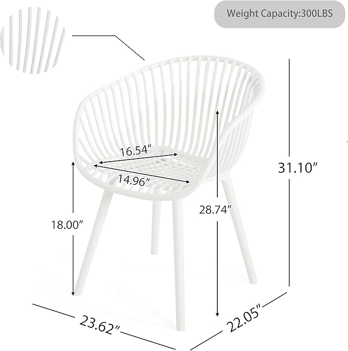 Christopher Knight Home Modern Accent Chair–White Outdoor Patio Chairs Set of 2 – Lounge Chairs for Balcony or Garden – - Photo 2