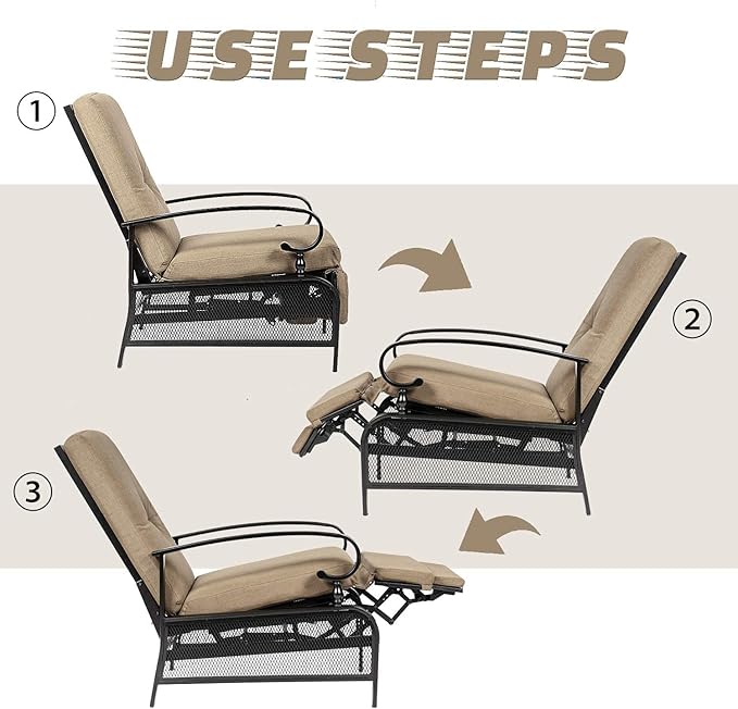Incbruce Outdoor Lounge Chair Set of 2 Patio Furniture Adjustable Recliner with Retractable Steel Frame and Removable Thick Cushions - Brown