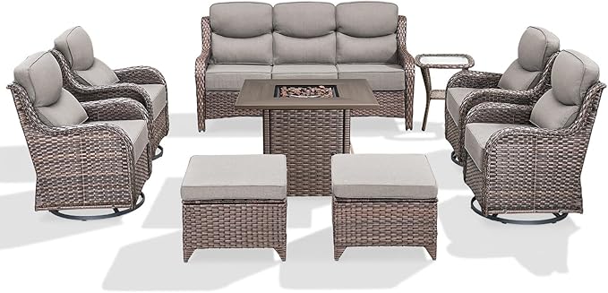 Luxury Patio Furniture Set with 6-inch Thick Cushion, Outdoor Furniture with Fire Pit Table, Swivel Chairs, Sofa - Photo 7
