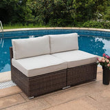 COSIEST 2-Piece Outdoor Furniture Add-on Armless Chairs for Expanding Wicker Sectional Sofa Set w Off White Thick - Photo 1
