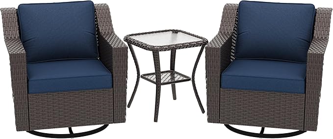 3 Pieces Patio Conversation Furniture Set - 2 Swivel Chairs, 1 Side Table - Photo 8