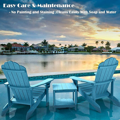 Adirondack Chair, Hard Plastic Weather Resistant Adirondack Chair with Cup Holder, Comfortable Easy to Assemble and Maintain, Outdoor Chair for Patio, Backyard Deck, Fire Pit & Lawn Porch ( Lake Blue)