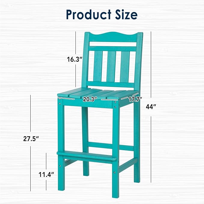nalone Outdoor Bar Stools Set of 2, HDPE Tall Adirondack Chairs Bar Chairs, Weather Resistance Bar Height Chair for Balcony, Garden, Yard, Backyard (Aruba, Bar Chairs Set of 2)