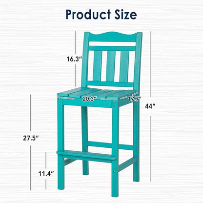 nalone Outdoor Bar Stools Set of 2, HDPE Tall Adirondack Chairs Bar Chairs, Weather Resistance Bar Height Chair for Balcony, Garden, Yard, Backyard (Aruba, Bar Chairs Set of 2)