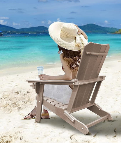 Adirondack Chair Oversized Folding Adirondack Chairs Recyclable HDPE Modern Adirondack Chair with Cup Holder Poly Lumber Patio Chairs for Pool Patio Garden Outdoors Fire Pit Teak
