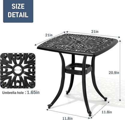 Outdoor Side Table Cast Aluminum Metal Table Weather Resistant Small Patio Table for Garden, Pool, Balcony Table