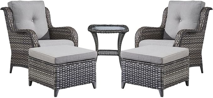 Rilyson Wicker Patio Furniture Set - 5 Piece Rattan Outdoor Sectional Conversation Sets with 2 Chairs - Photo 1