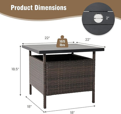 Tangkula Outdoor Wicker Table, Rattan Coffee Table with Umbrella Insert Hole, HDPE Tabletop & Sturdy Metal Frame, Patio Umbrella Side Table Stand for Backyard, Garden, Poolside (Mix Brown)