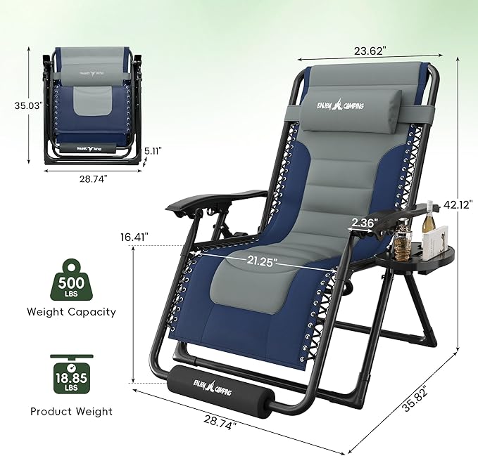 Amopatio Zero Gravity Reclining Patio Chair XL Foldable Lounge Chair with Removable Cup Holder/Headrest/Footrest 500LBS - Photo 3