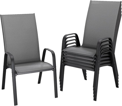 JEAREY Patio Dining Chairs Set of 6, Outdoor Stackable Dining Furniture Set, All Weather Dining Set for Lawn, Garden, Backyard, Poolside, Grey