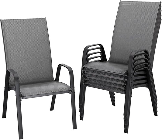 JEAREY Patio Dining Chairs Set of 6, Outdoor Stackable Dining Furniture Set, All Weather Dining Set for Lawn, Garden, Backyard, Poolside, Grey