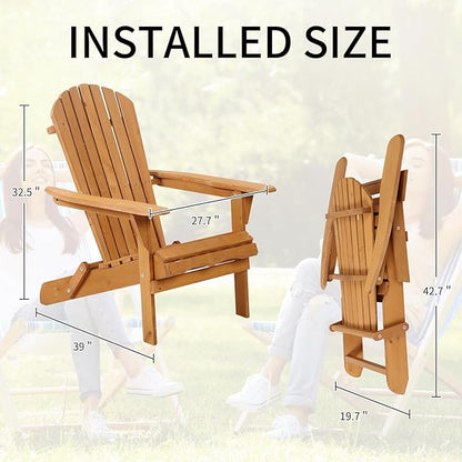 YRLLENSDAN Folding Adirondack Chair - Weather Resistant Plastic Outdoor Chairs for Patio, Lawn, Garden, or Fire Pit - Cozy Plastic Adirondack Chair for Outside Seating (1, Natural)