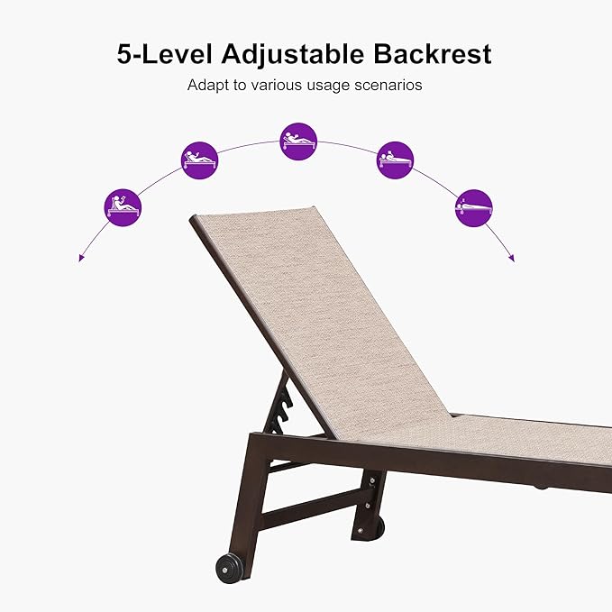 PURPLE LEAF Chaise Lounge Outdoor Set 4 Pieces Sturdy Aluminum Outdoor Chaise Lounge Chair for Pool Outside Lawn Patio - Photo 5