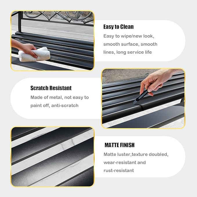 Metal Bench Patio Bench, Outdoor Benches Weatherproof with Floral Backrest, Wrought Iron Garden Benches for Outdoors, Patio, Garden, Park