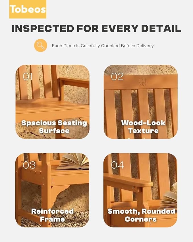 2-Person Outdoor Garden Bench, HDPE All-Weather Patio Bench with Backrest & Armrests, Heavy Duty Outdoor Seating for Porch, Backyard & Park, 660 lbs (Brown, 1 Bench)